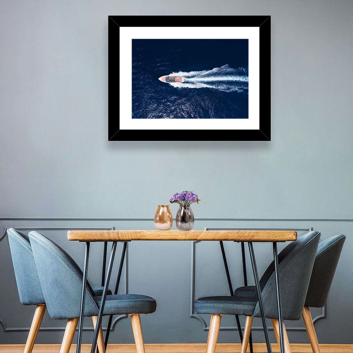 Sleek Speedboat Over Navy Sea Wall Art