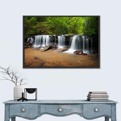 Lush Green Forest Waterfall Wall Art