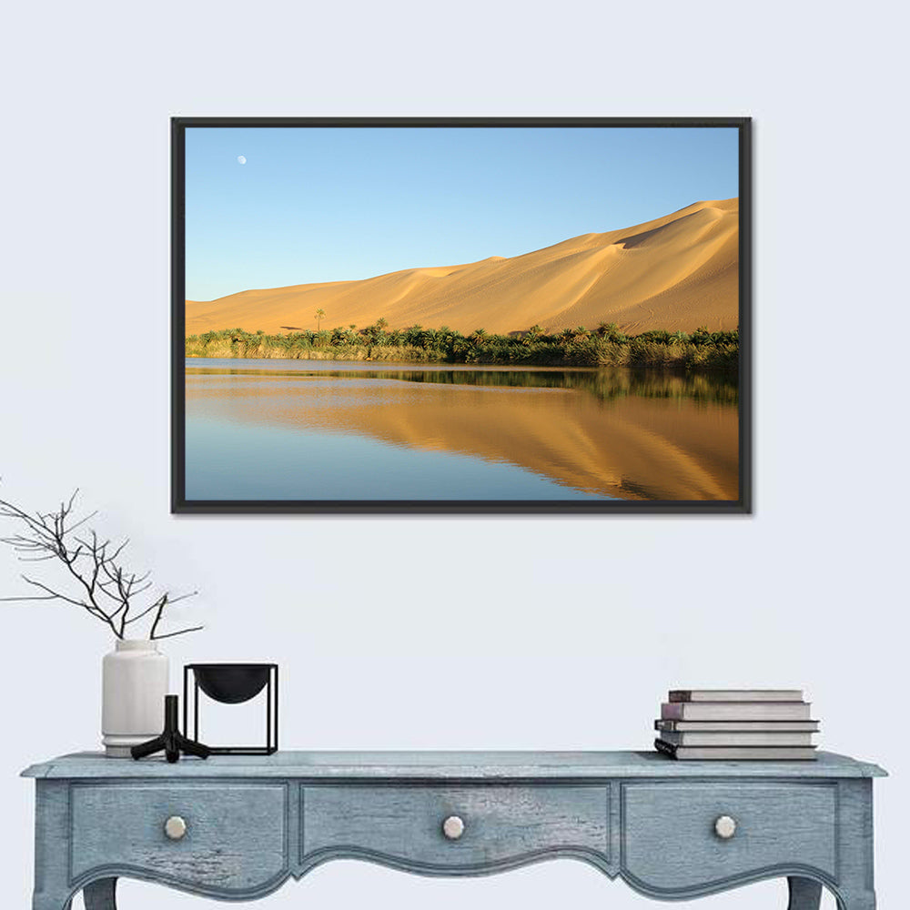 Desert Oasis Reflection Wall Art in a room, landscape