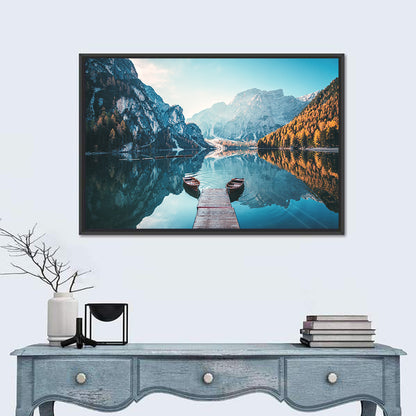 Lago Di Braies Dock and Dolomites Wall Art