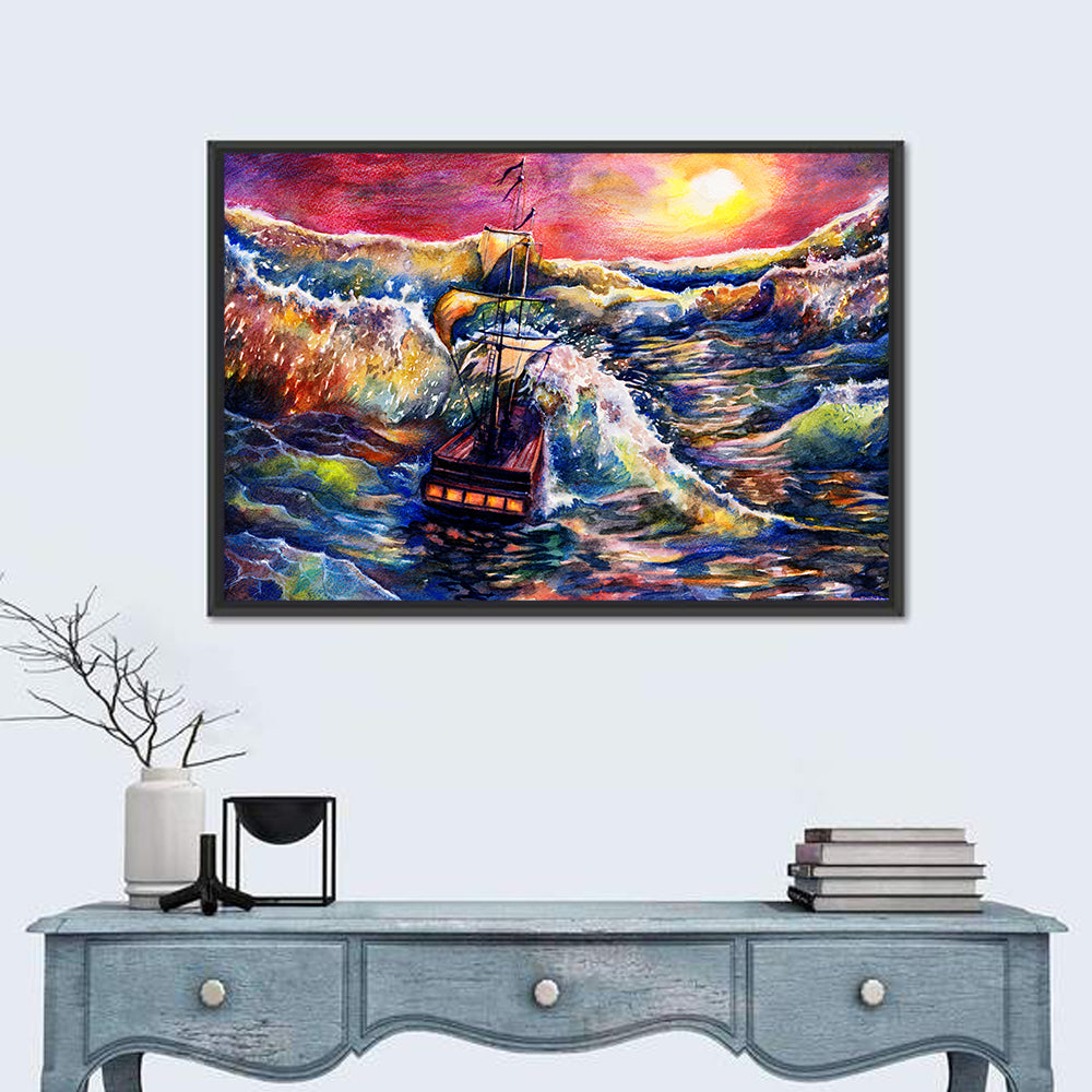 Stormy Sunset Sailing Ship Wall Art