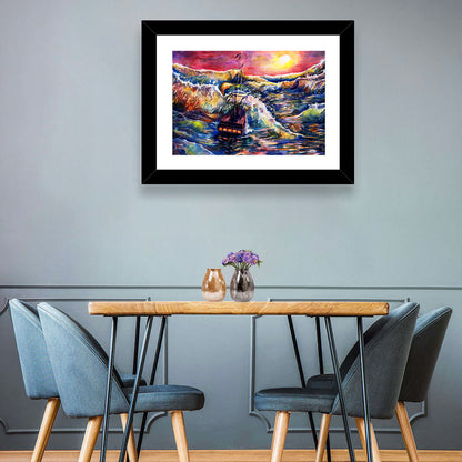 Stormy Sunset Sailing Ship Wall Art