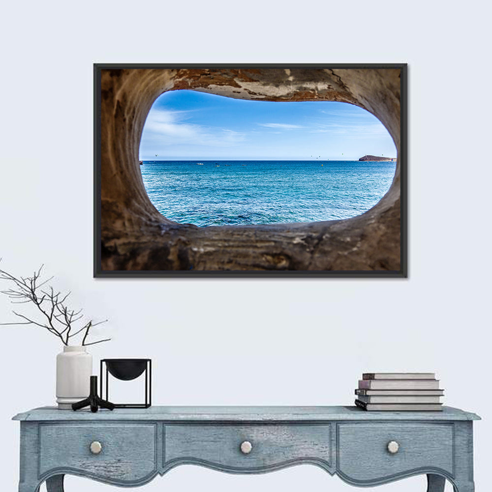Ocean Through Weathered Aperture Wall Art in a room, landscape