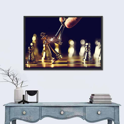 Gold and Silver Chess Closeup Wall Art