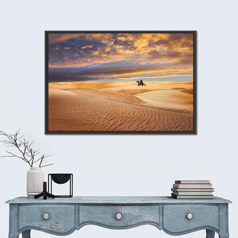 Sahara Camel Rider at Sunset Wall Art in a room, landscape