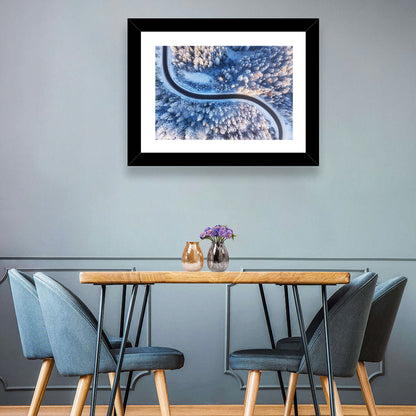 Snowy Forest Road at Golden Hour Wall Art