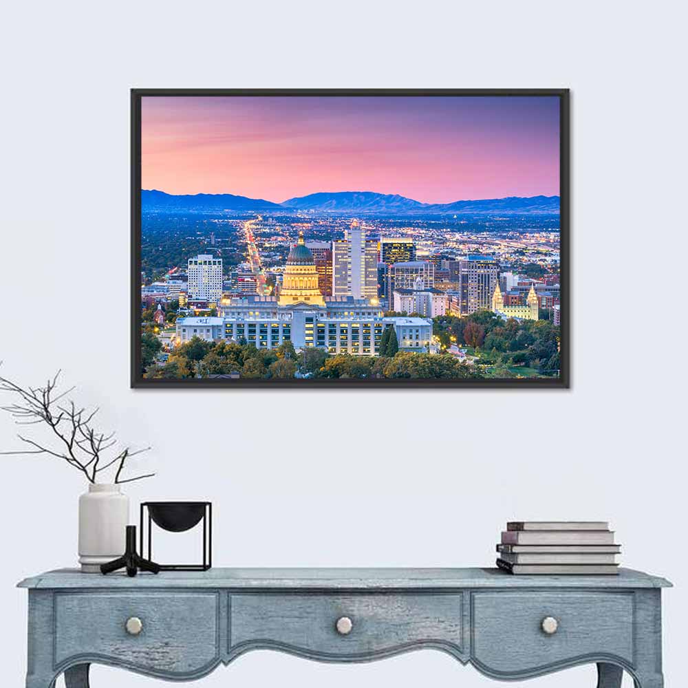 Salt Lake City Dusk Skyline Wall Art