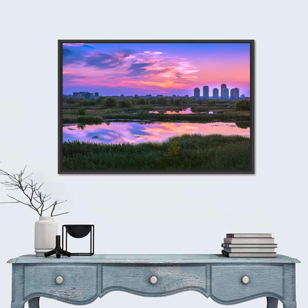 Vacaresti Park Sunset Reflection Wall Art
