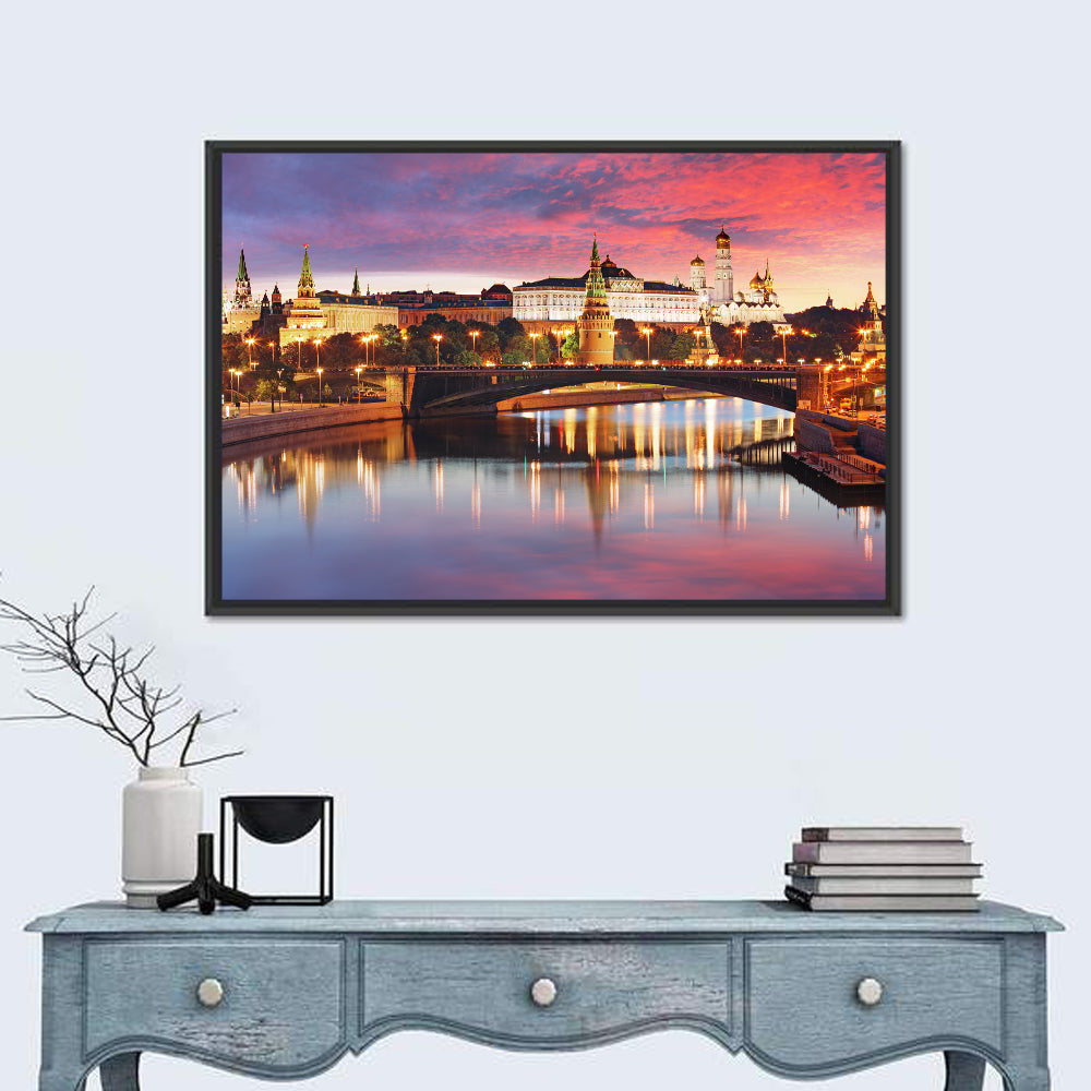 Moscow Kremlin Skyline at Twilight Wall Art in a room, landscape