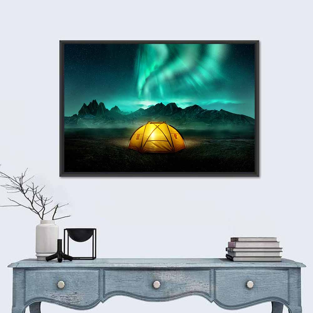 Tent Beneath Aurora Borealis Wall Art
