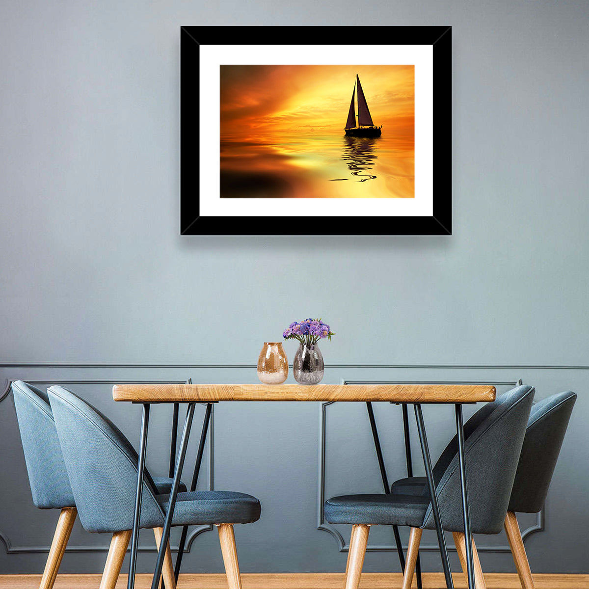 Golden Hour Sailboat Silhouette Wall Art