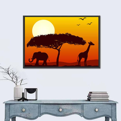 Savanna Sunset Silhouette Wall Art