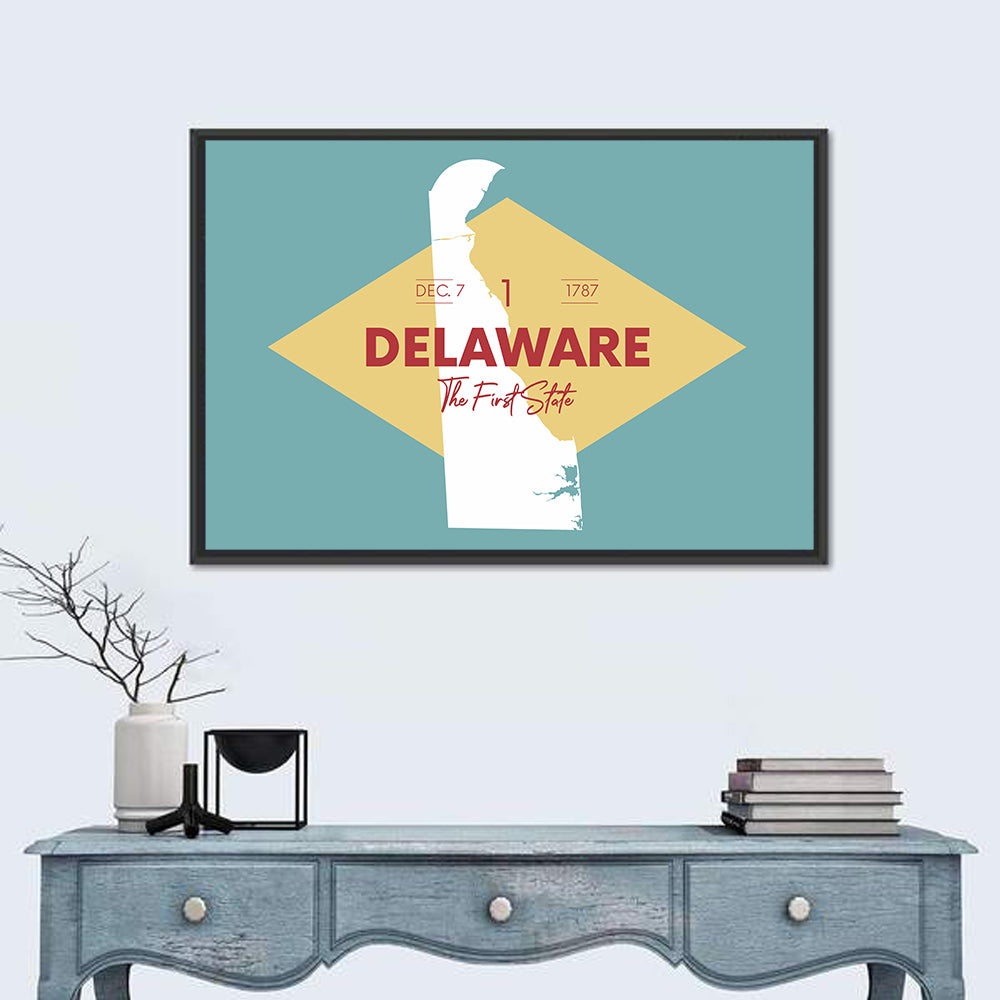 Delaware State Map Graphic Wall Art in a room, landscape
