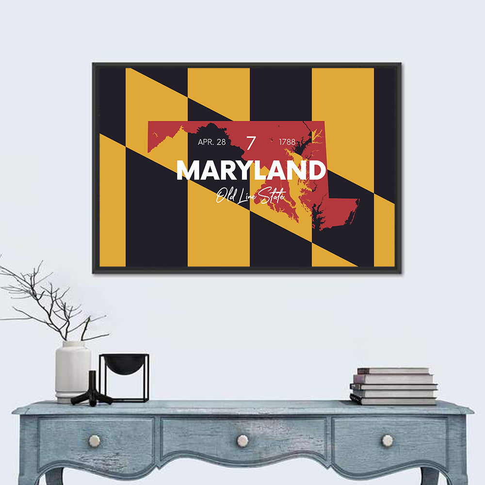 Maryland Flag Map Wall Art in a room, landscape