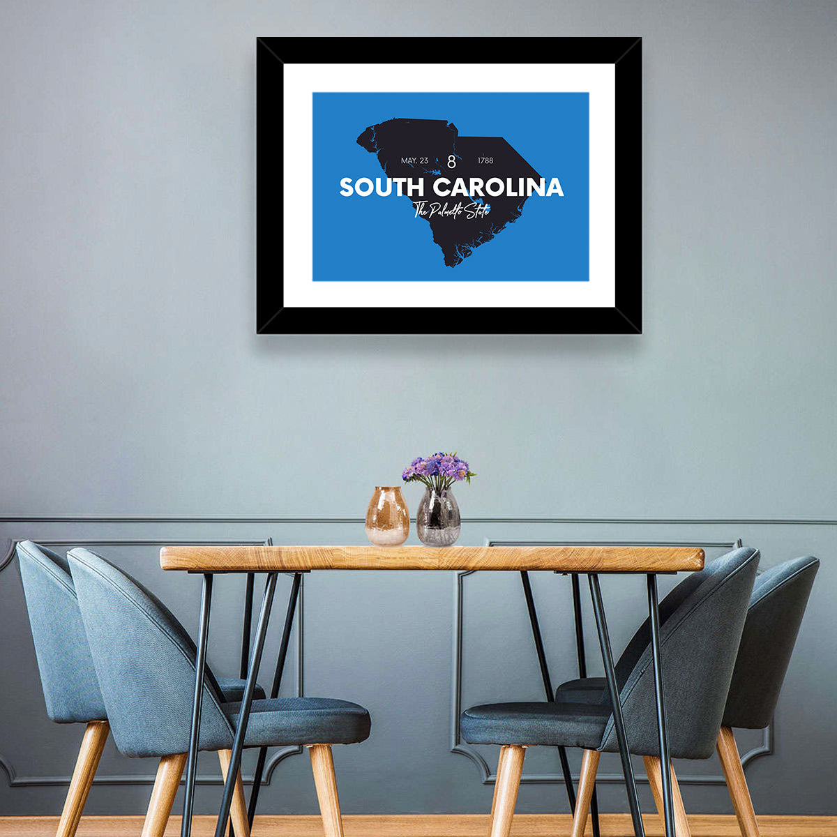 South Carolina State Map Wall Art in a room, landscape