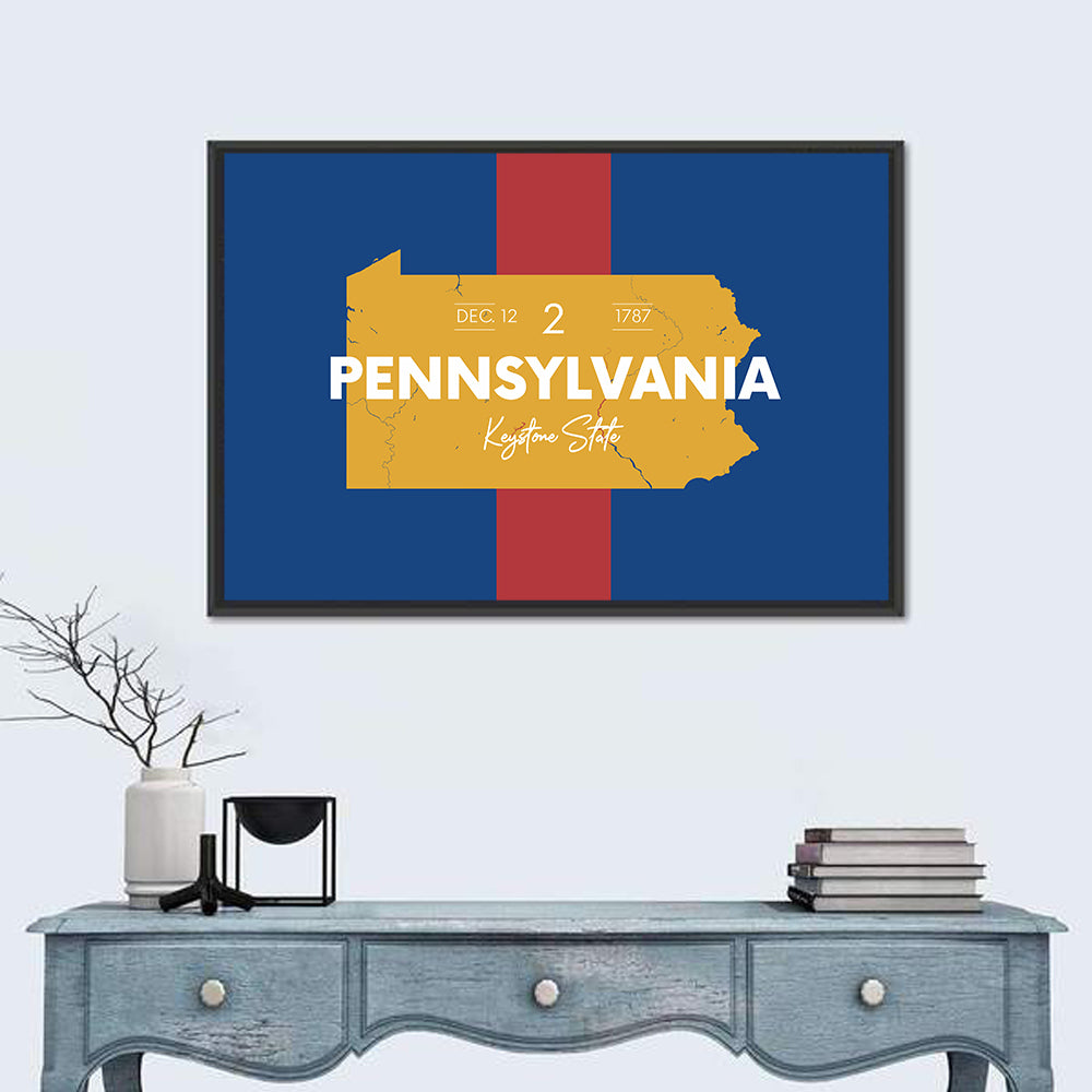 Keystone State Map Graphic Wall Art in a room, landscape