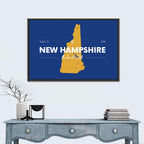 New Hampshire State Map, Blue and Gold Wall Art