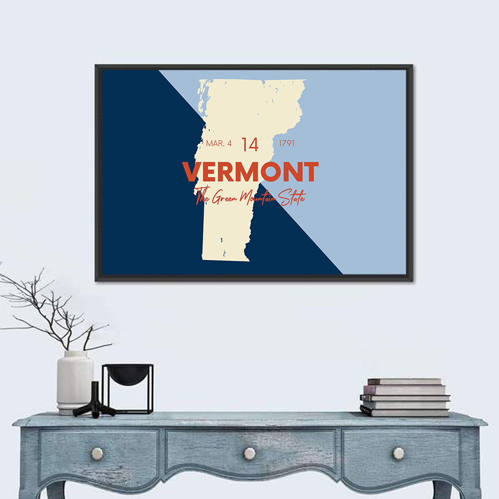 Vermont Map, Green Mountain State Wall Art in a room, landscape