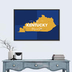 Blue and Gold Kentucky Map Wall Art