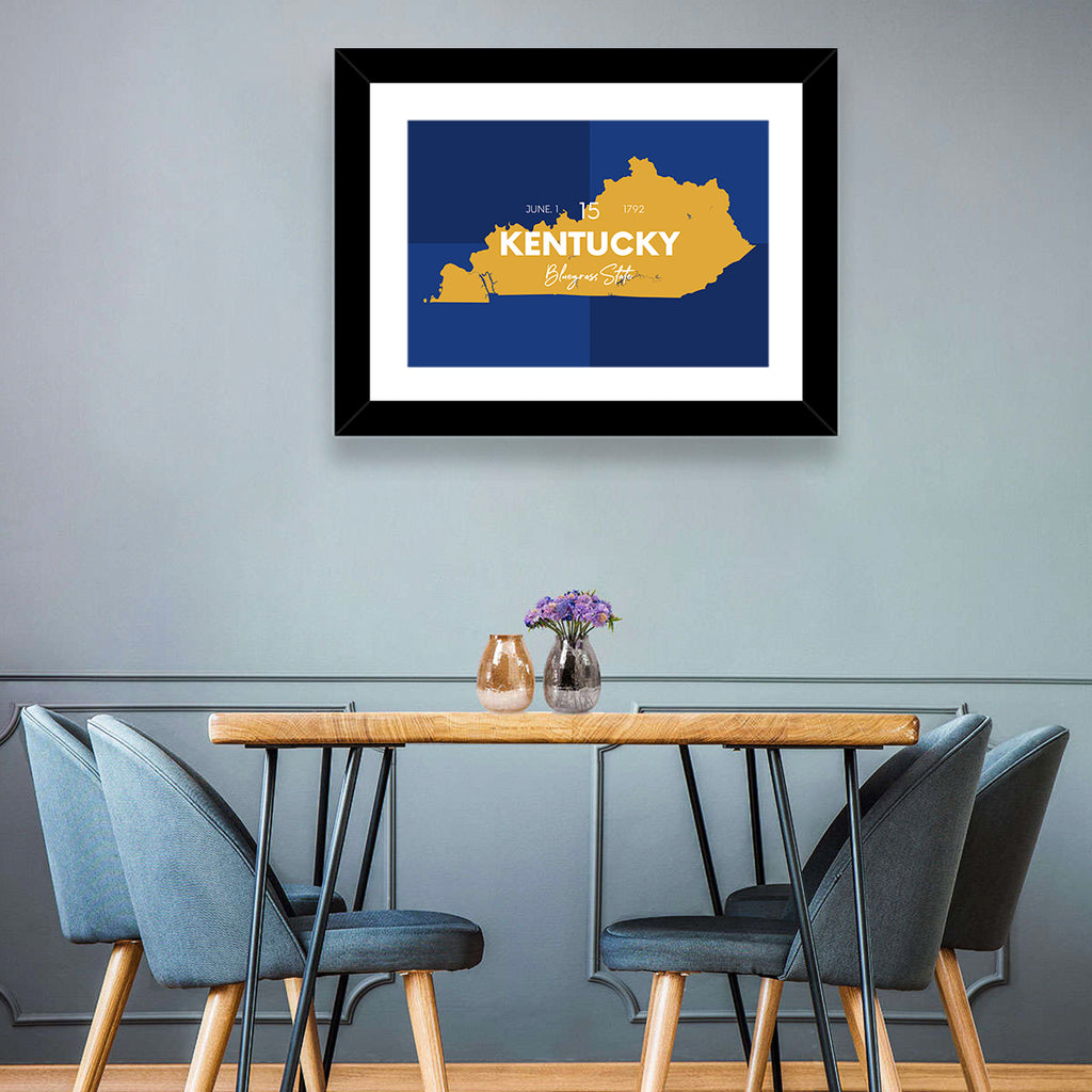 Blue and Gold Kentucky Map Wall Art
