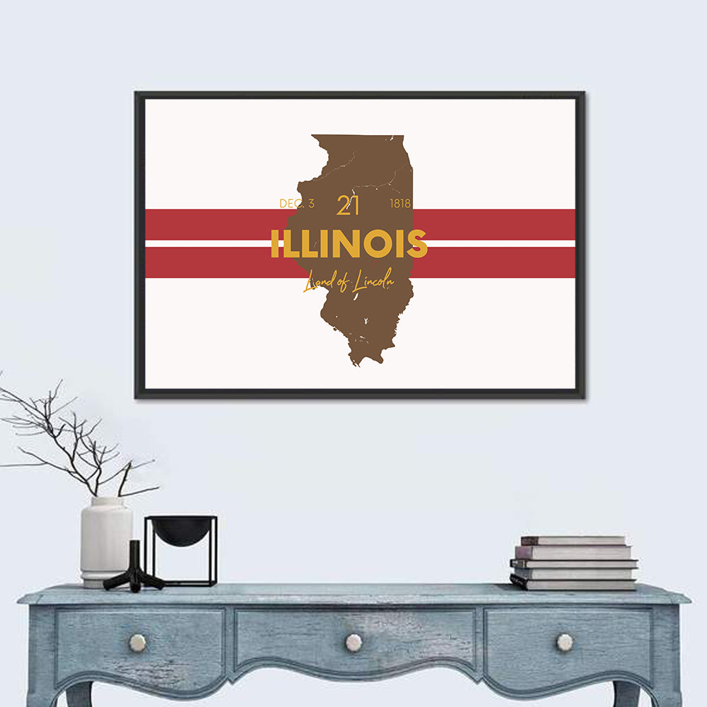 Illinois Map Land of Lincoln Wall Art in a room, landscape