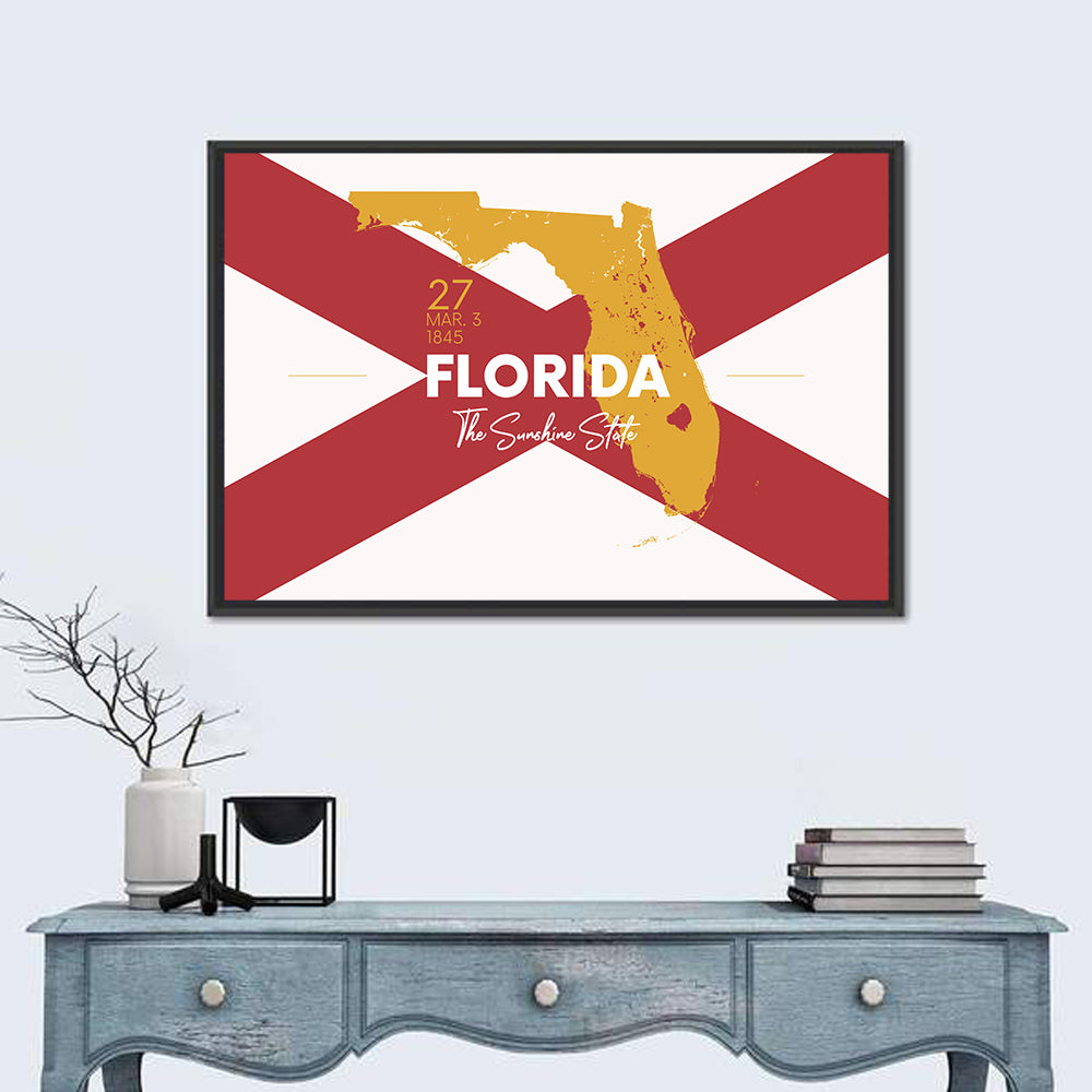 Florida Gold Map Graphic Wall Art in a room, landscape