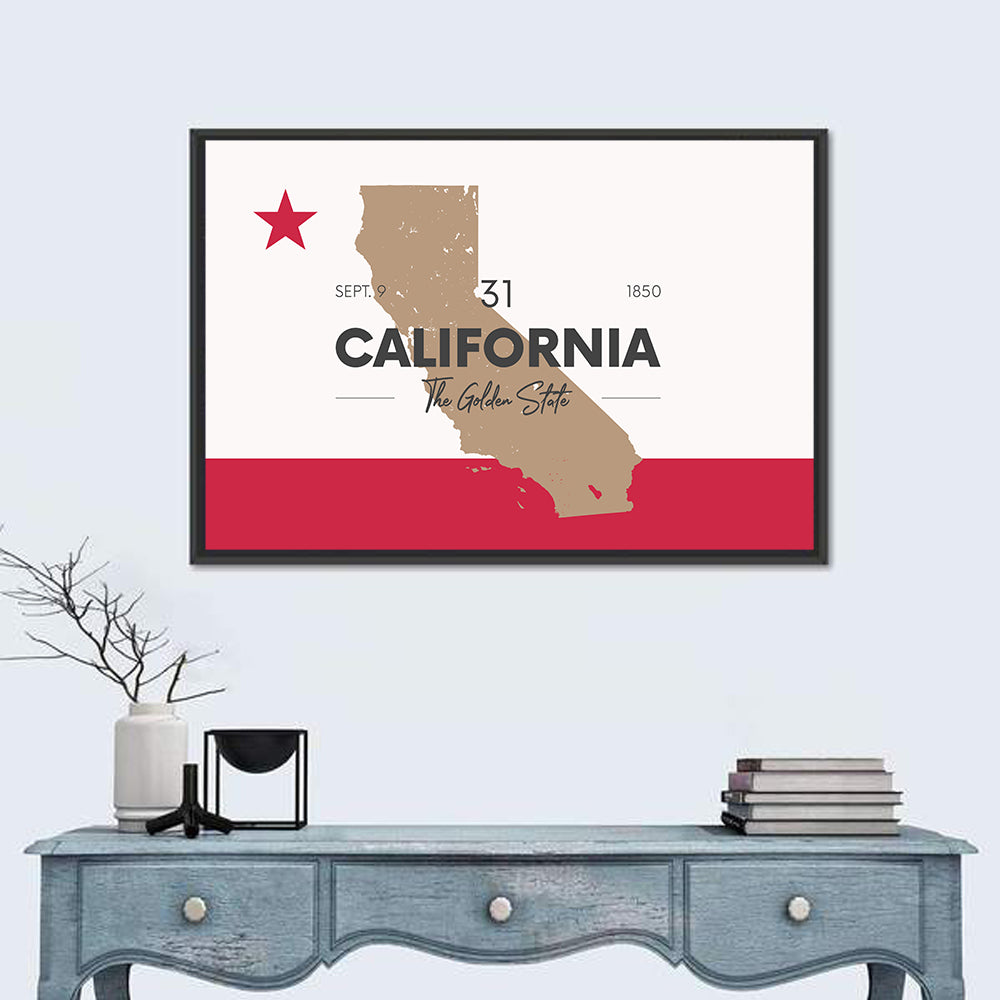 California Map with Red Star Wall Art