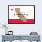 California Map with Red Star Wall Art