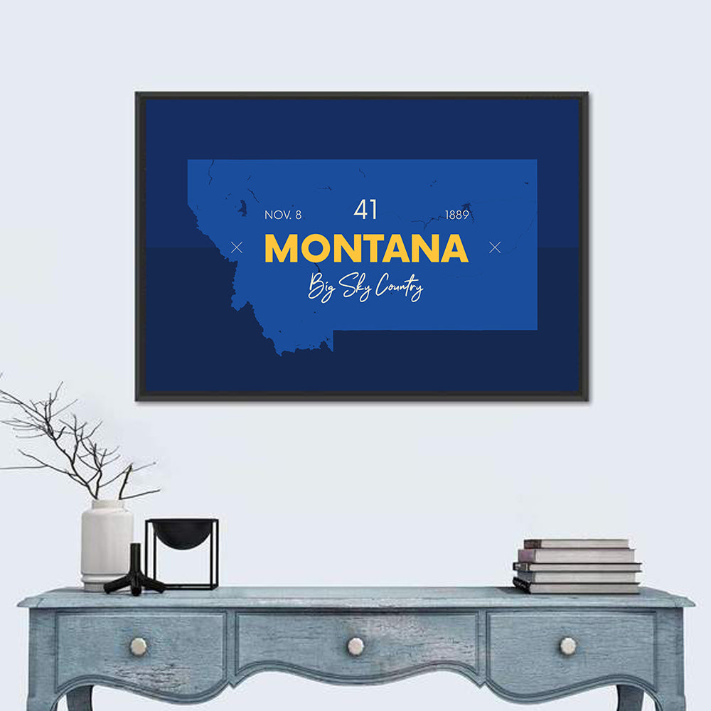 Montana Map Typography Big Sky Country Wall Art in a room, landscape