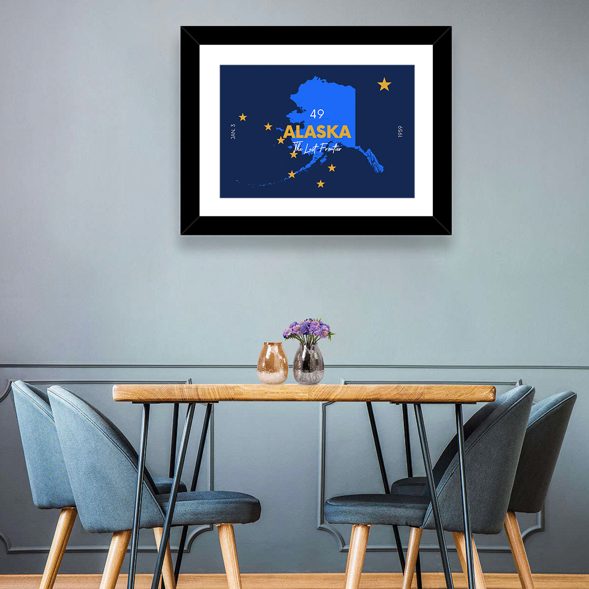 Alaska Map with Gold Stars Wall Art