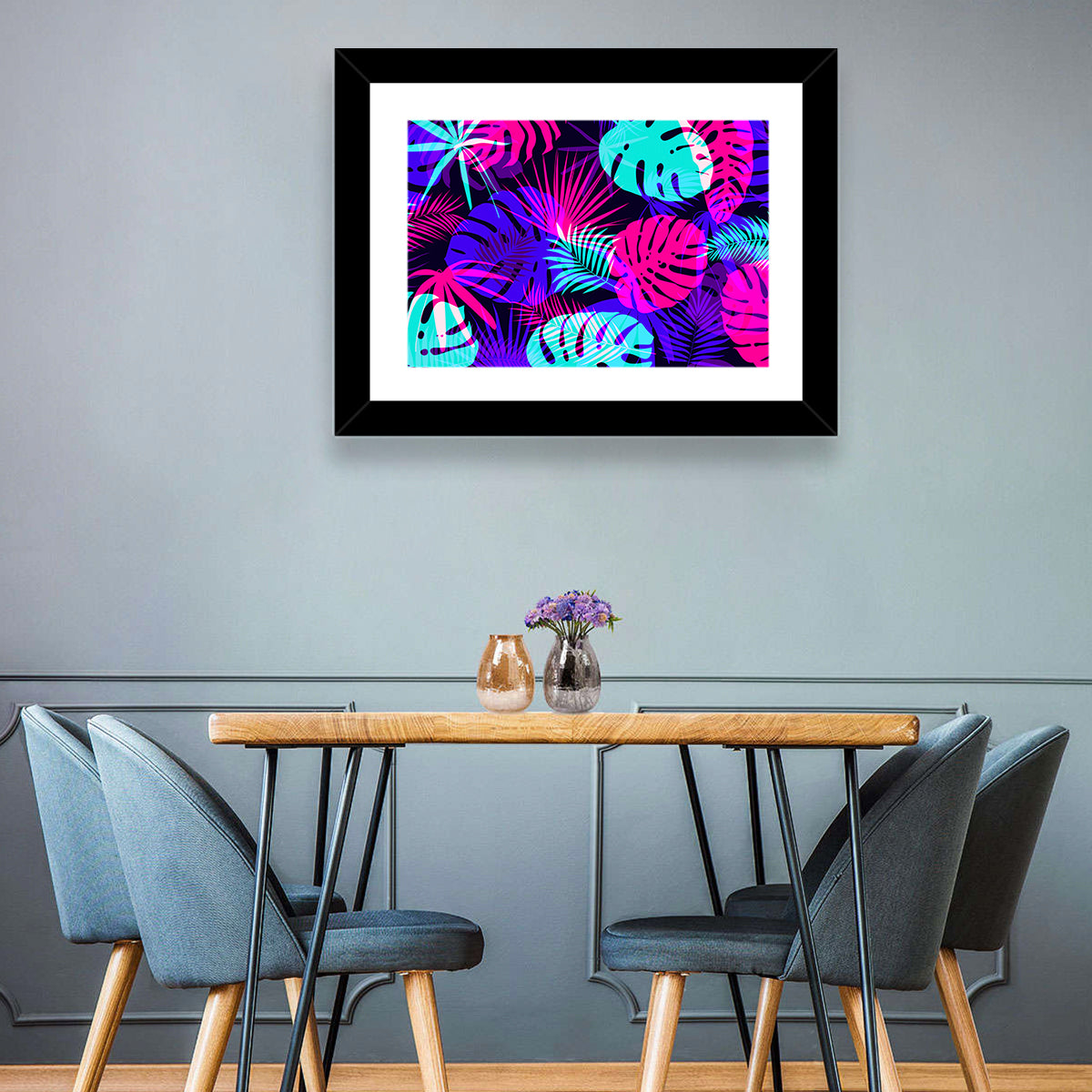 Neon Tropical Leaves Wall Art