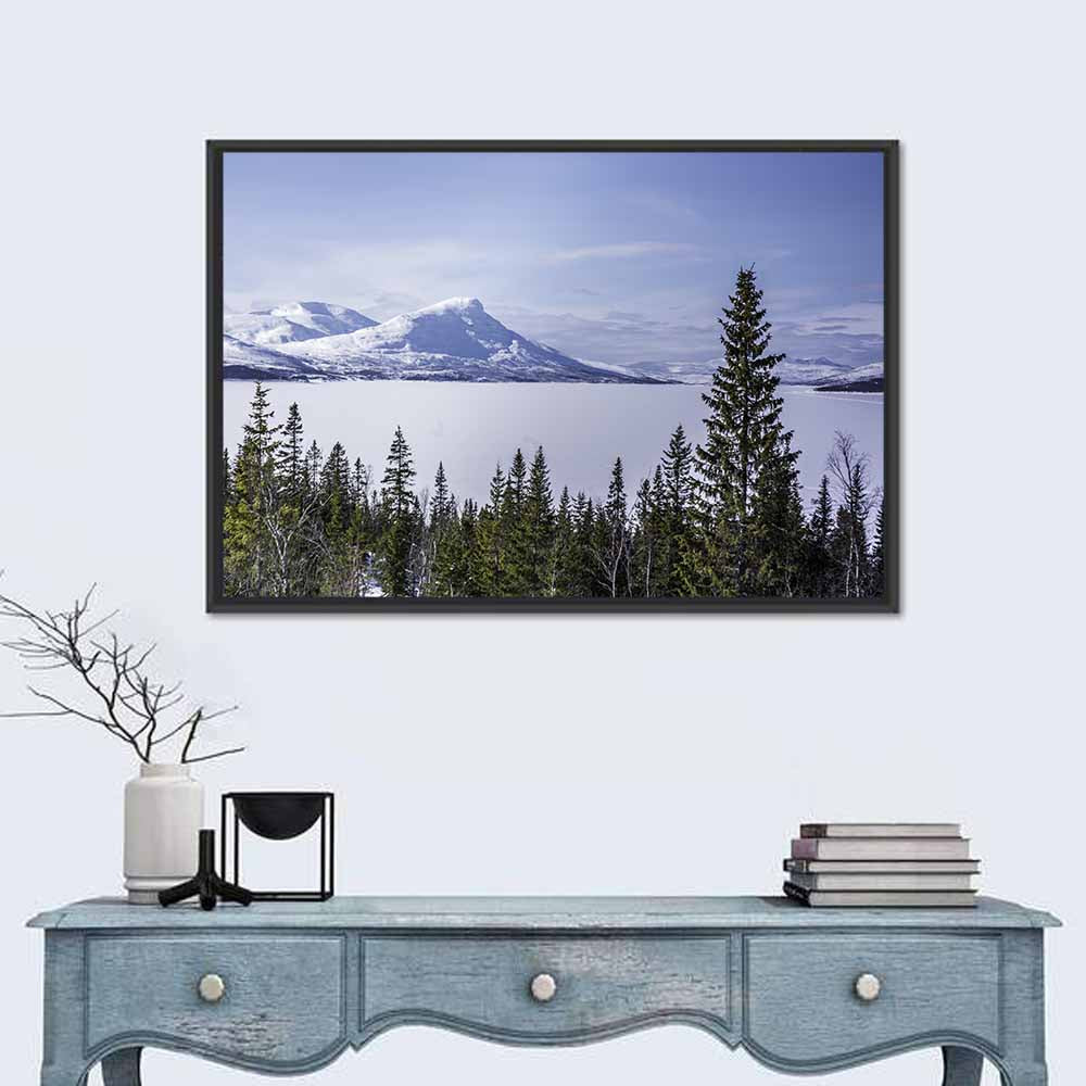 Scandinavian Mountain Range with Frozen Lake Wall Art