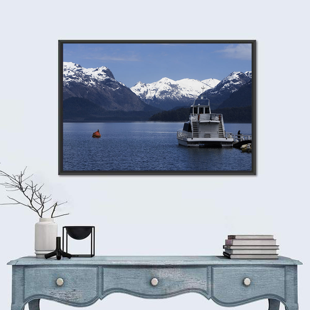 Lake Nahuel Huapi Catamaran and Snow-capped Mountains Wall Art