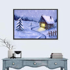 Snowy Log Cabin Night Wall Art