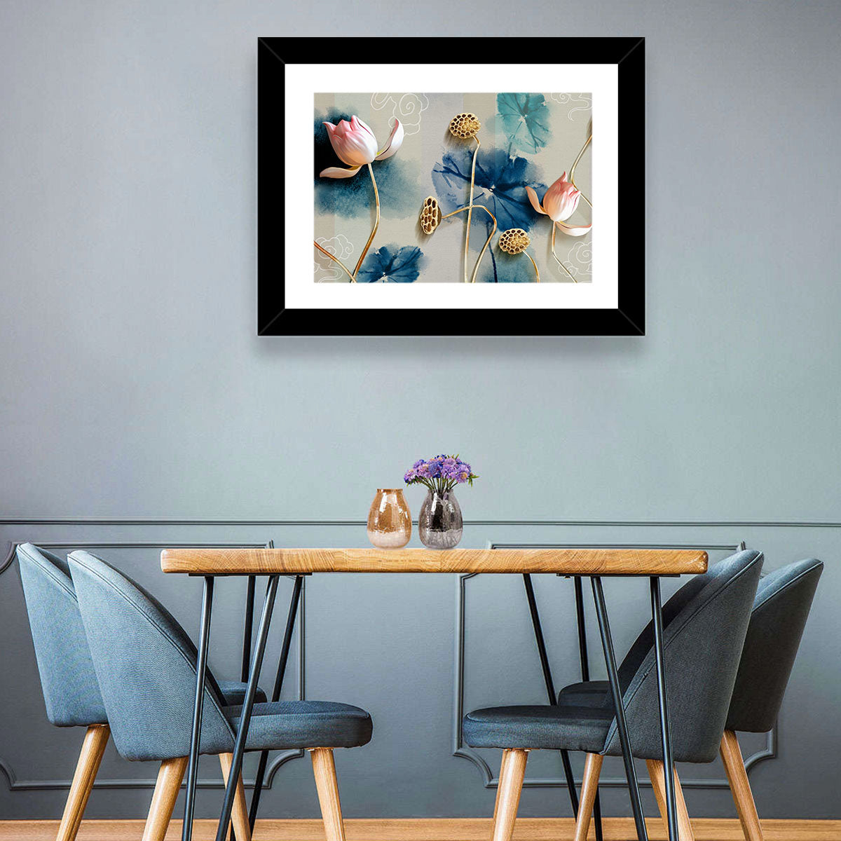 Blue Lotus Botanical Backdrop Wall Art