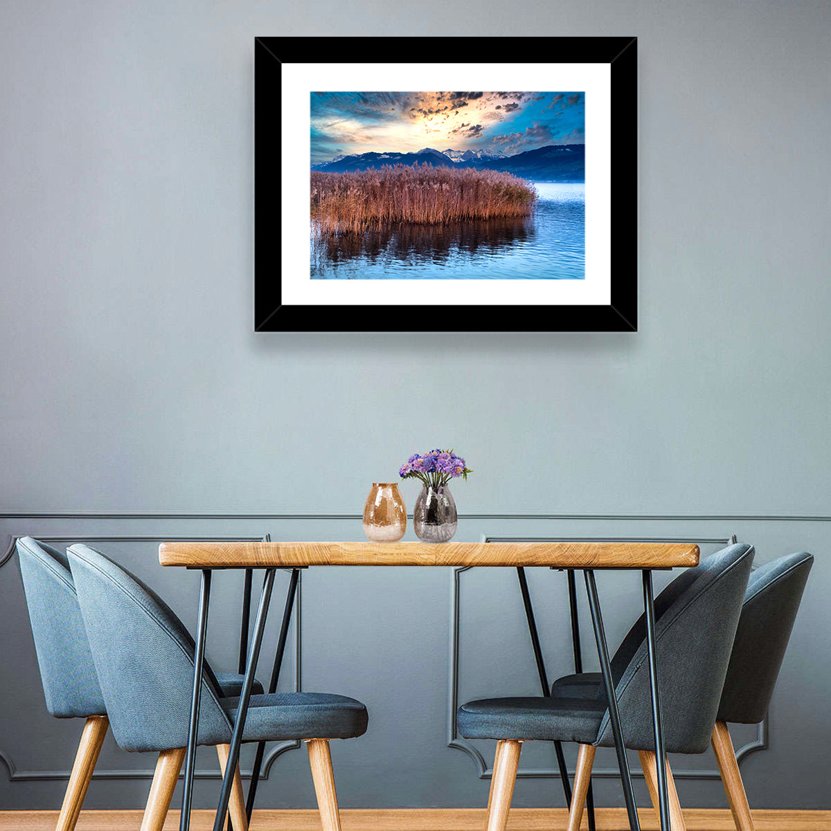 Lake Obersee Reeds at Dusk Wall Art in a room, landscape