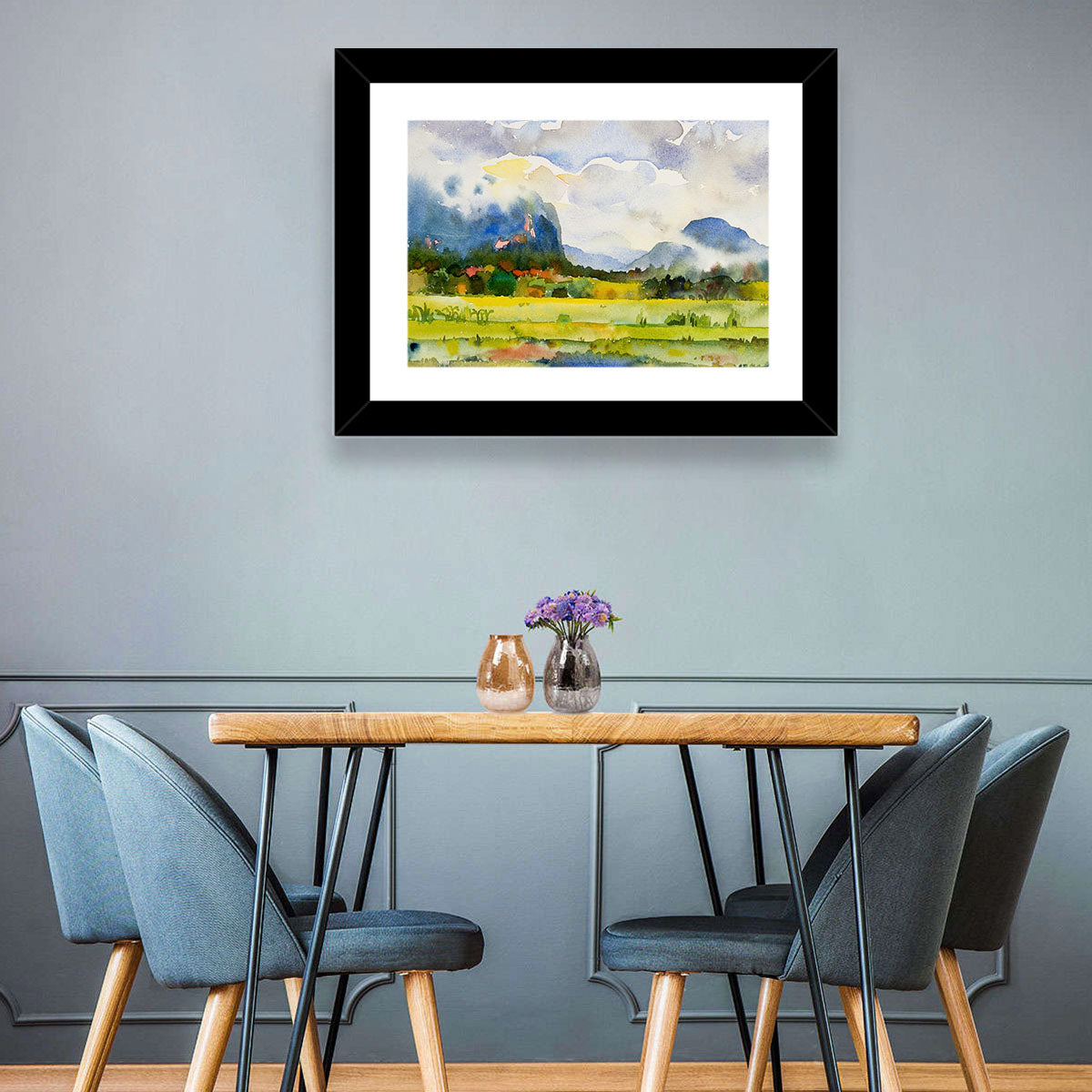 Summer Meadow Watercolor Landscape Wall Art