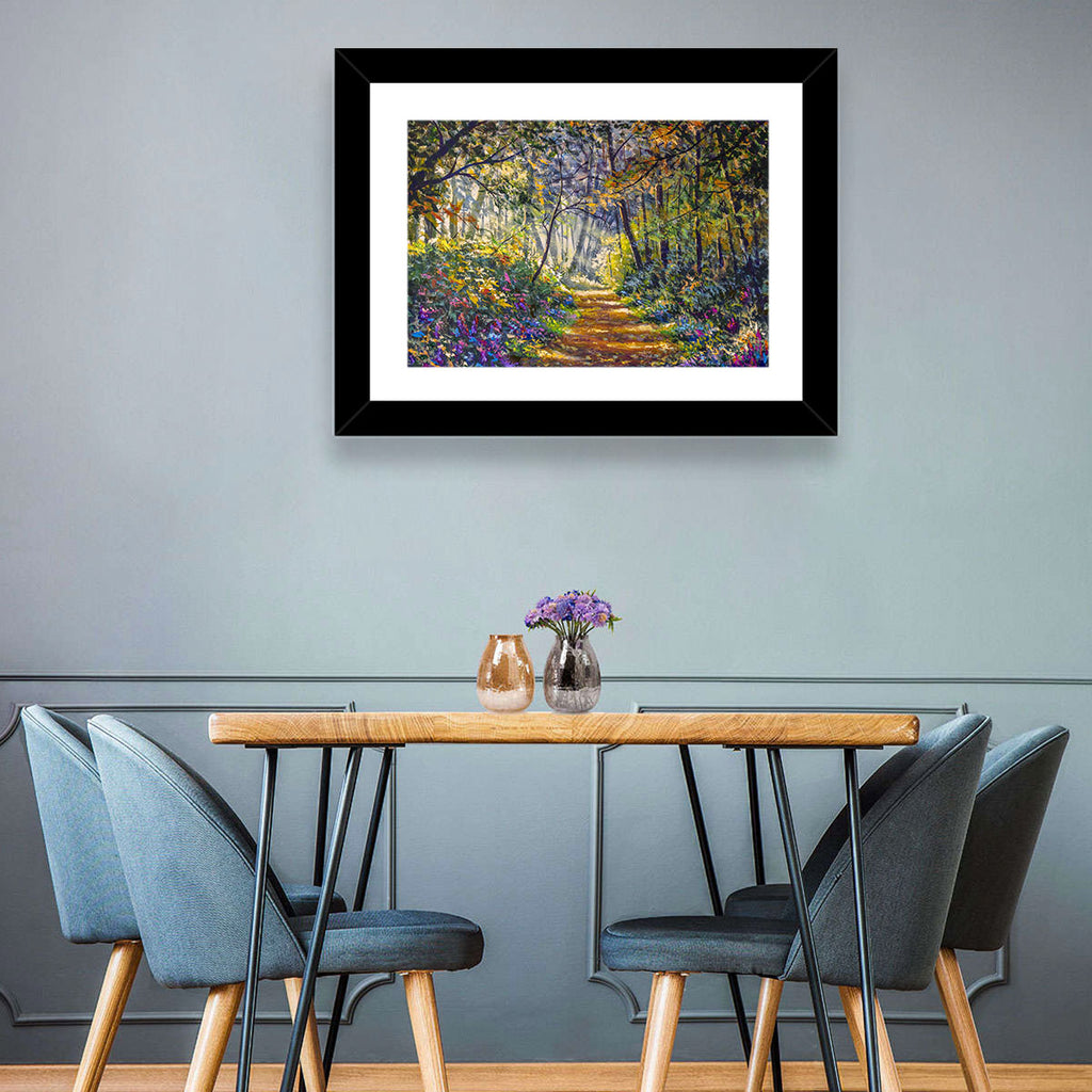 Sunlit Forest Path with Wildflowers Wall Art