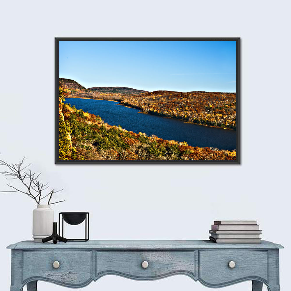 Lake of the Clouds Golden Hour Wall Art in a room, landscape