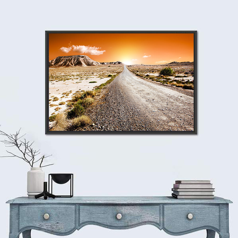 Infinite Desert Road Wall Art in a room, landscape