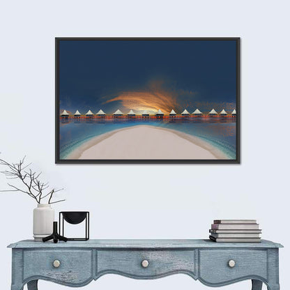 Overwater Bungalows at Golden Dusk Wall Art