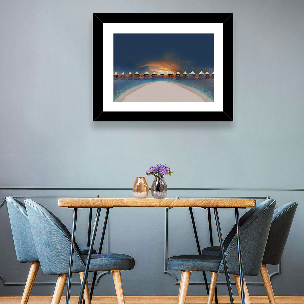 Overwater Bungalows at Golden Dusk Wall Art