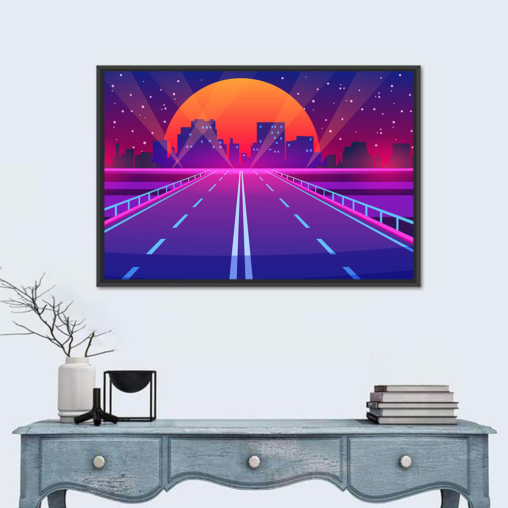 Dusk Highway Cityscape Wall Art in a room, landscape