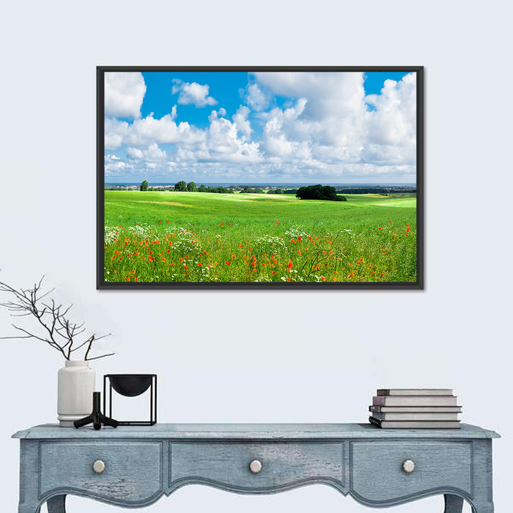 Summer Meadow with Poppies Wall Art in a room, landscape