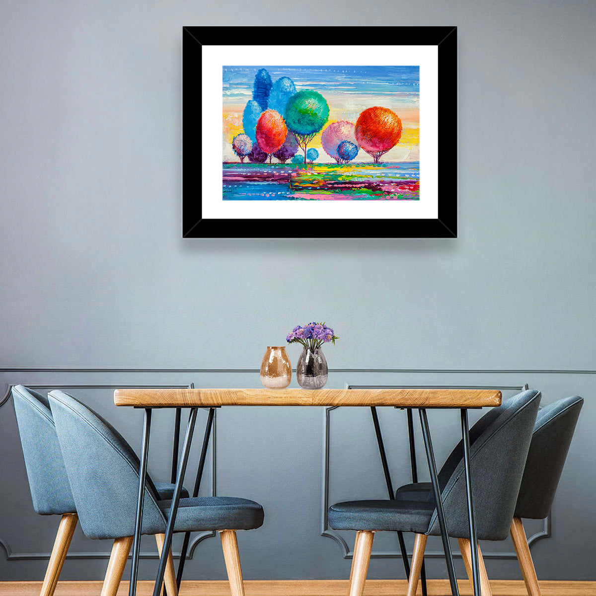 Autumn Trees at Sunset Wall Art in a room, landscape