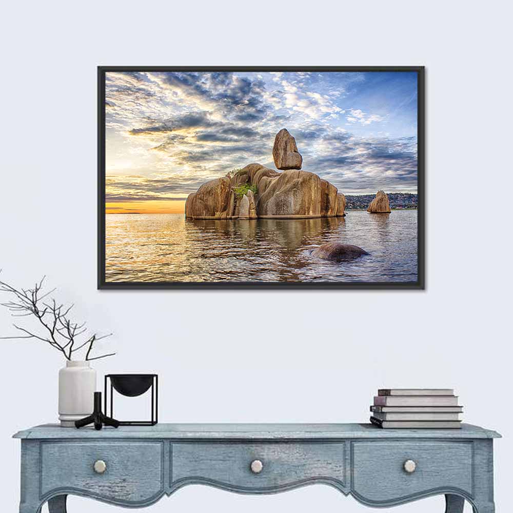Bismarck Rock at Golden Hour Wall Art in a room, landscape