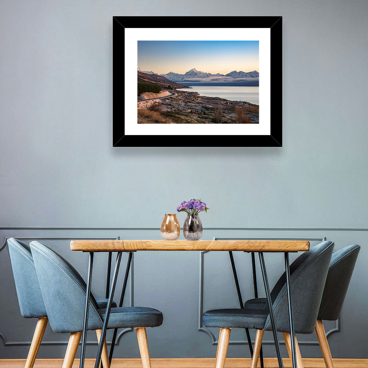 Mount Cook Over Lake Pukaki Wall Art in a room, landscape
