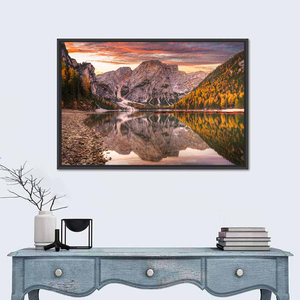 Lago Di Braies Sunset Reflection Wall Art
