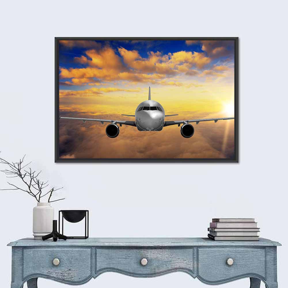 Airplane Takeoff at Sunset Wall Art