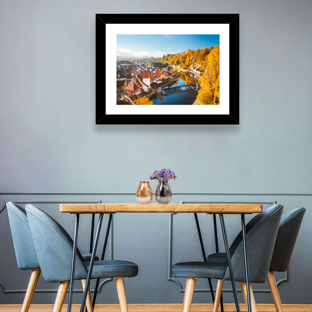Český Krumlov River Weir in Autumn Wall Art